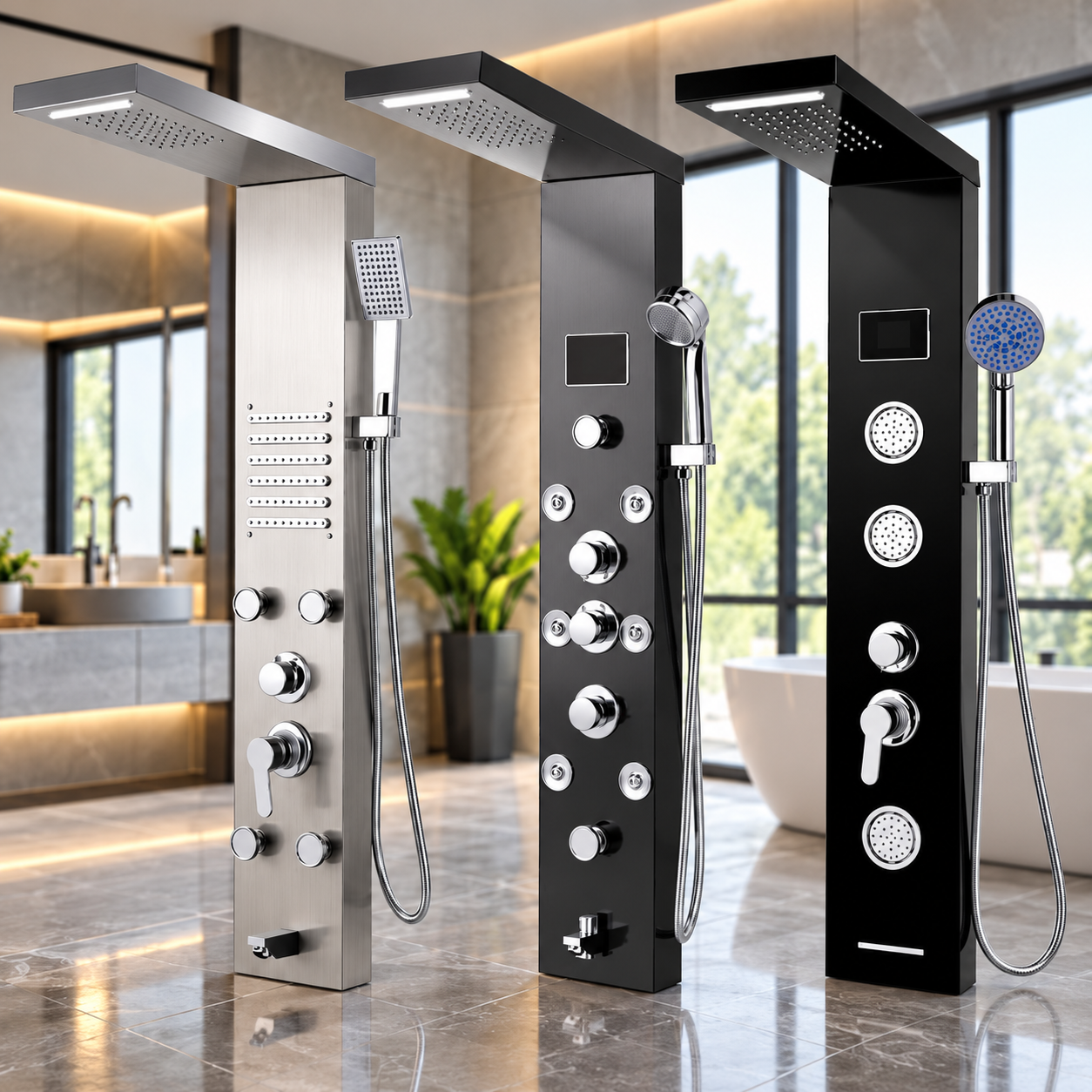 Luxe 5-in-1 RVS douchepaneel met regendouche, massagejets en handdouche – TegelOutlet XL