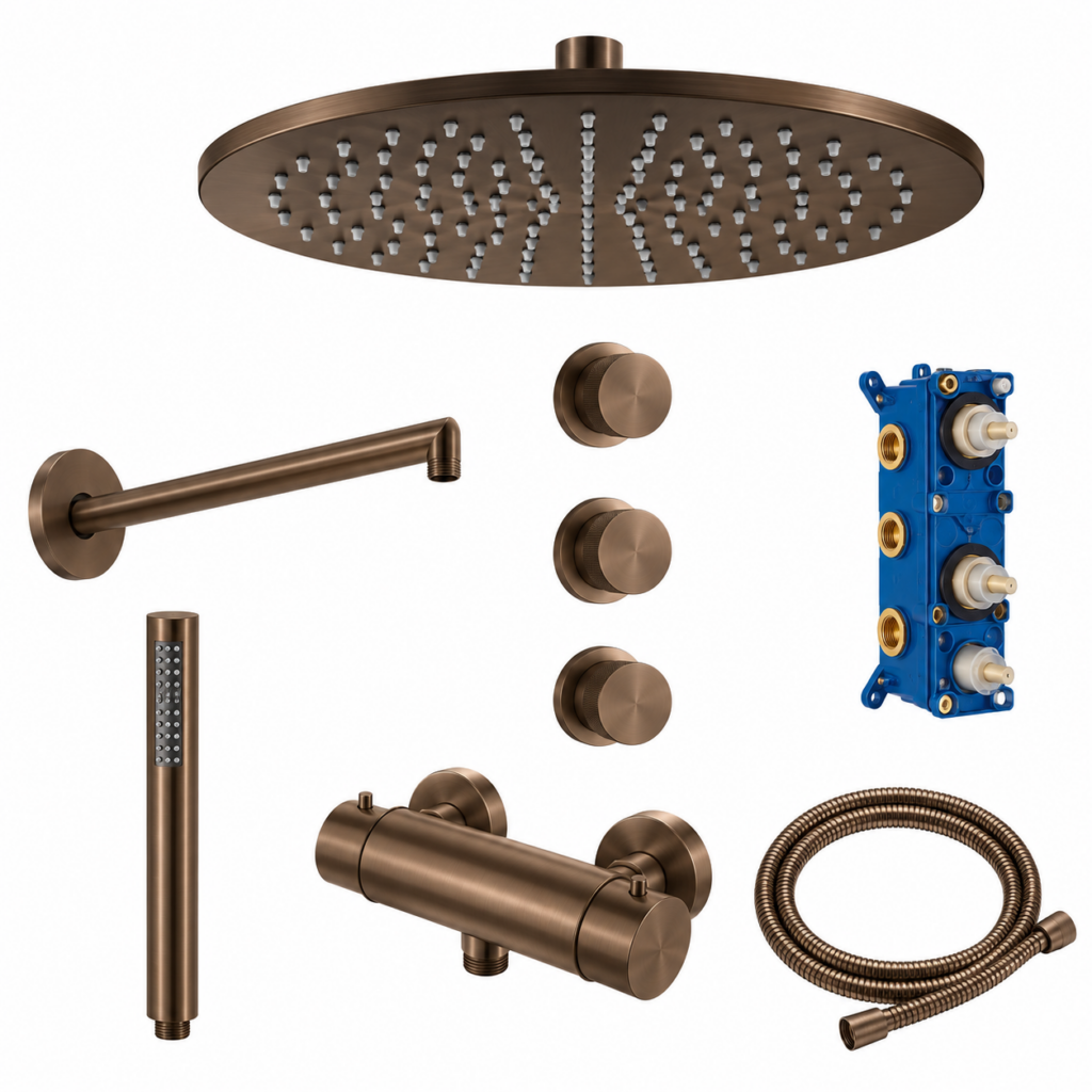 STRIA complete inbouw regendoucheset bruin brons PVD met thermostaat