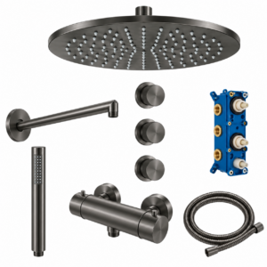 STRIA gunmetal PVD inbouw regendoucheset met thermostaat en handdouche