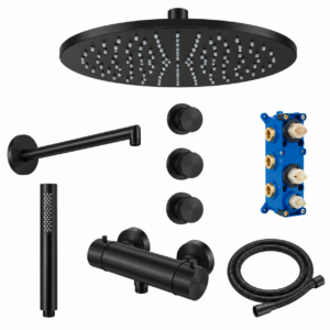STRIA complete inbouw regendoucheset mat zwart PVD met thermostaat
